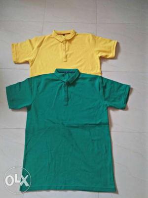 Two Yellow And Green Polo Shirts