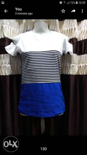 White And Blue Stripe Scoop-neck Dress