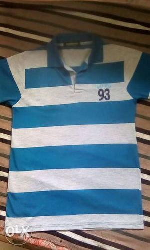 White And Blue Stripped Polo Shirt