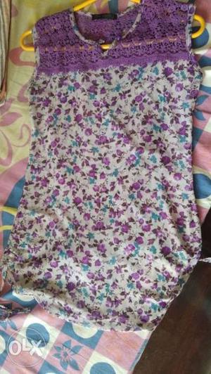 White, Purple, And Blue Floral Sleeveless Top