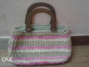 Women's white & pink handicraft Handbag