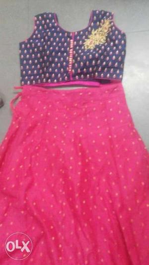 XL size pink and blue long crop top dress once
