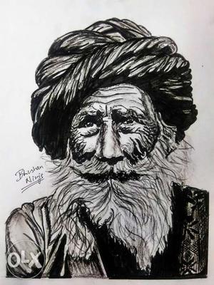 A-2 sized sketch of an old farmer. Frame as per