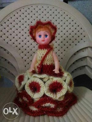 Beige And Red Knit Dress Doll