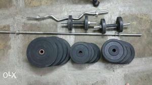 Black And Gray Barbell And Dumbbells Set
