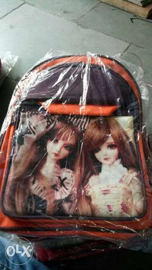 Black And Orange Doll-printed Backpack