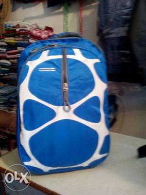Blue And White Backpack Bag