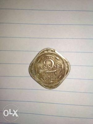 Gold-colored 2 Indian Anna Coin