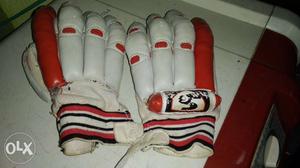 Pair Of White-and-red Cricket Gloves