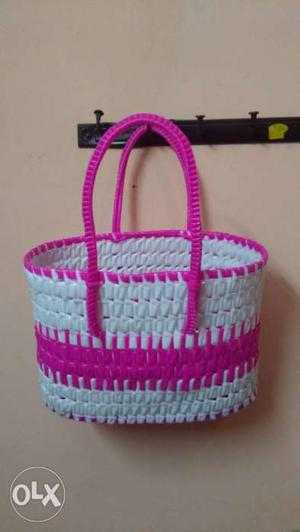 Pink And White Knit Basket
