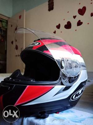 Red And White HJC Full-face Helmet