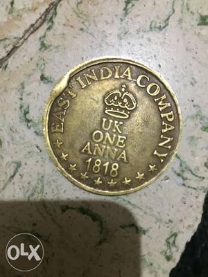  Round Silver-colored East India UK One Anna Indian Coin