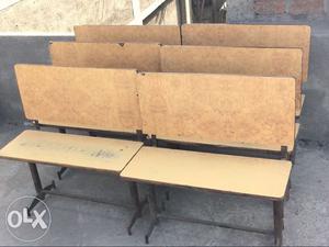 Six Brown Wooden Benches