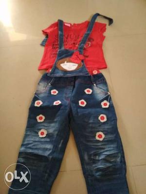 Toddler's Red And Blue Denim Pants