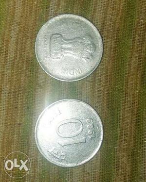 Two 10 Silver-colored Coins