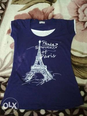 Women's Purple And White Cap-sleeved T-shirt