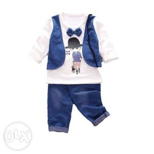 Baby Boy Formal Outfit Waistcoat, T-Shirt with Bow Tie Set