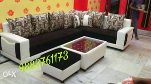 Black, Brown And White Fabric Sofa Set