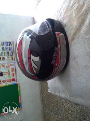 Black, White, And Red Magma Brand Full-face Helmet