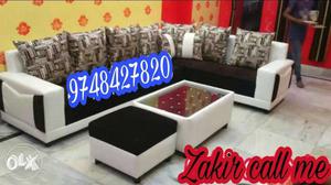 Black and white padded l shape sofa set