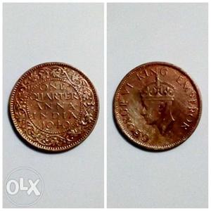  Brown 1/4 Indian Anna Coin