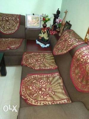 L shaped choclate colour sofa set 3 months old