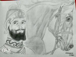 Man And Horse Drawing ByKaranbir Singh Drawing