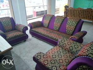 Purple And White Floral Sofa Set