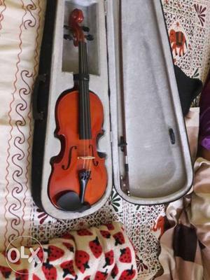 Red Violin With Bow And Black Case