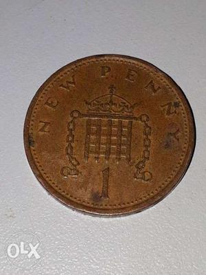 Round Copper-colored 1 Penny Coin