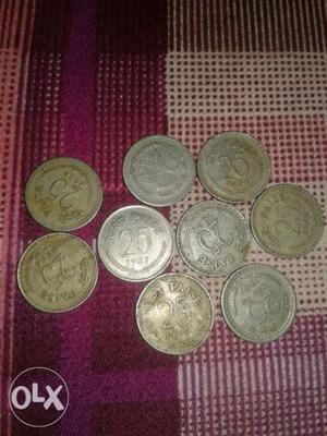 Several 25 Indian Paise Coins