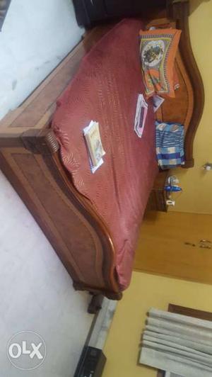 Teak wood bed with mattress and side table