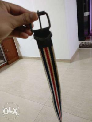 White, Red, And Black Striped Nylon Belt
