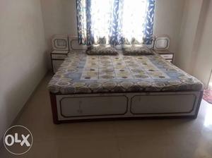 Wooden Bed with Mattress, TV Showcase and Cupboard with
