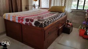 Bed teak wood with mattress queen size