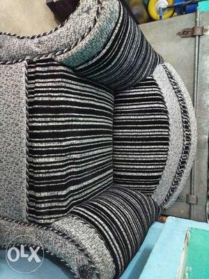 Black And Grey Striped Rolled Arm Sofa Chair