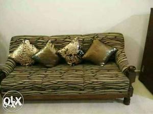 Brown And Black Striped Fabric Sofa