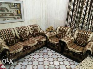 Brown And Gold Fabric Sofa Set