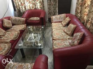 Brown And Red Floral Sofa Set
