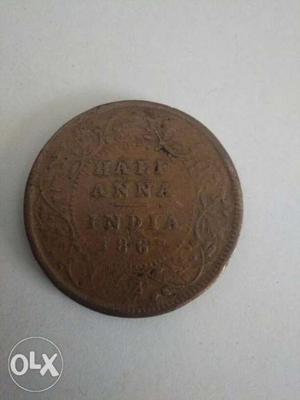 Half Anna coin year . queen victoria