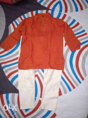 Orange Long-sleeved Shirt And White Pants for 1-2 years old