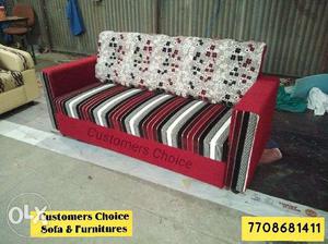 Red, White, And Black Floral Fabric Sofa