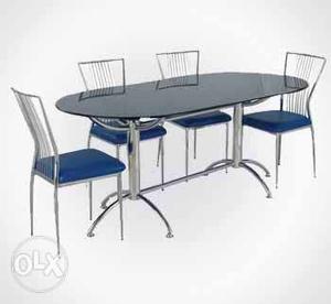 Round Black And Blue Patio Table With Chairs