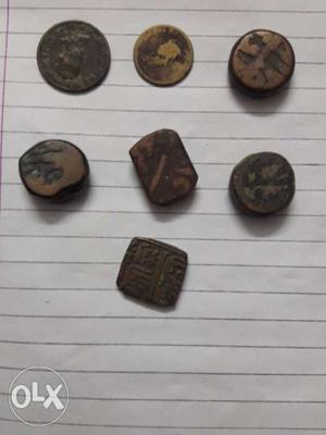 Seven Copper-colored Nawanagar Coins