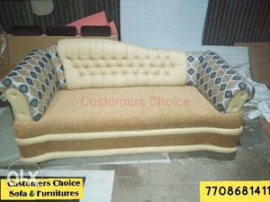 Tufted Beige Fabric Sofa
