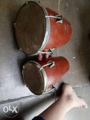 Two Brown Wooden Tabla Drums