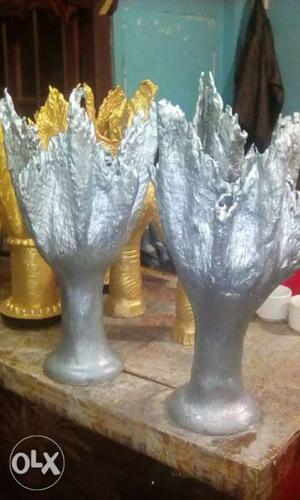 Two Gray Steel Vases