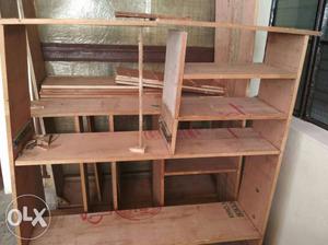 Wooden shelves with space for desktop and CPU...