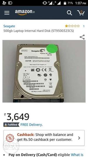 500 GB hard-disk in good condition 2 year old u