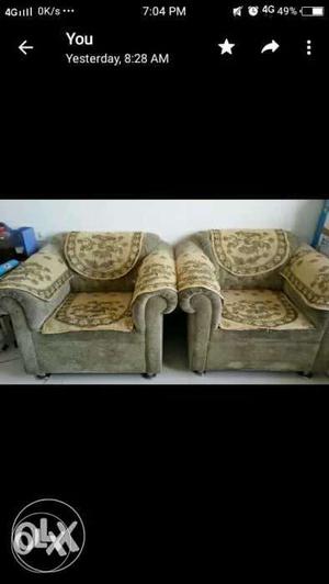 Brown And Gray Floral Fabric Sofa Set